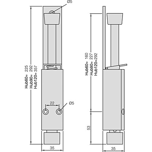 Türfeststeller KWS 1222, Türstopper, Hub 60 mm, Aluminium