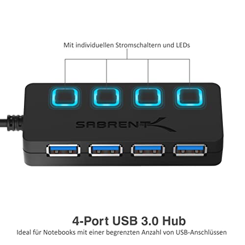 USB-Hub Sabrent USB HUB, 4-Port, USB 3.0 Hub, Power Schalter