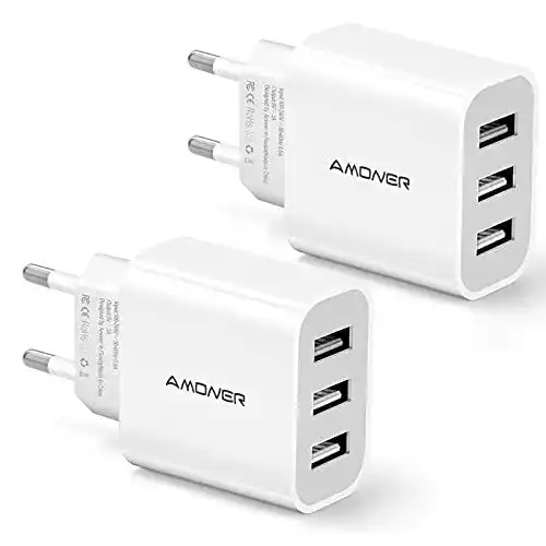 USB-Ladegerät Amoner USB Ladegerät 2 Stücke 3-Port 3A