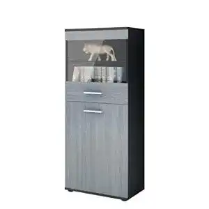Vitrinenschrank Vladon Vitrine Almada, Korpus in Schwarz matt