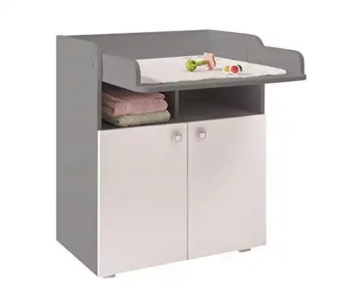 Wickelkommode Polini Kids Baby Wickeltisch grau-weiß Klappbar