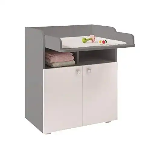 Wickelkommode Polini Kids Baby Wickeltisch grau-weiß Klappbar