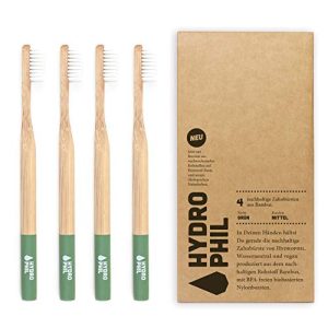 Bambus-Zahnbürste HYDROPHIL, Grün, 4er Pack, mittelweich