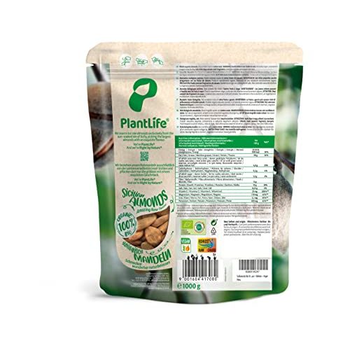 Bio-Mandeln PlantLife Sizilianische BIO Mandeln 1kg – Rohe, Besonders Große und Naturbelassene Mandelkerne mit Haut