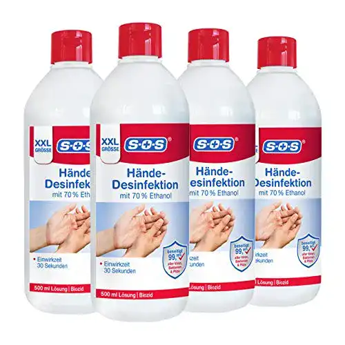 Desinfektionsmittel mit Alkohol SOS Hände, 4 x 500 ml