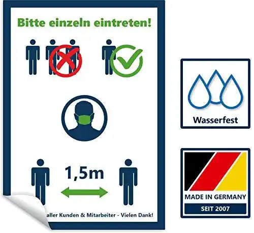 Einzeln-Eintreten-Schild Typographus Hinweis Aufkleber