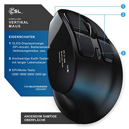 Ergonomische Maus (kabellos) CSL-Computer CSL, OLED Display