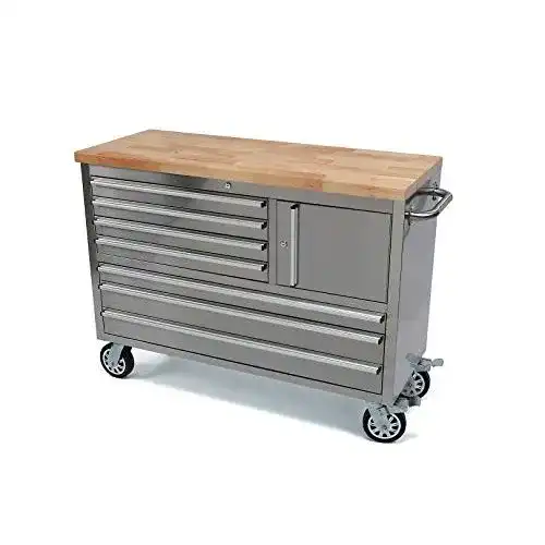 fahrbare Werkbank HBM Profi Edelstahl Werkzeugwagen 122 cm