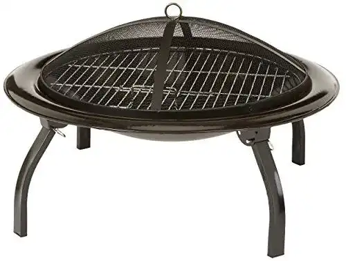 Feuerschale mit Funkenschutz Amazon Basics, tragbar, 66 cm
