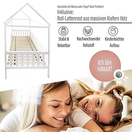 Hausbett Alcube 90×200 cm vielseitiges Holz Kinderbett Weiß