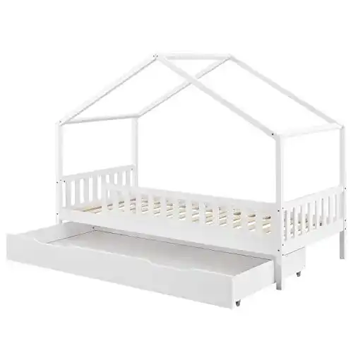 Hausbett Juskys Kinderbett Yuki 90×200 cm mit Bettkasten