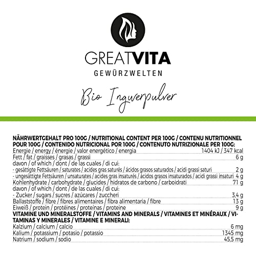 Ingwerpulver Mea Vita GreatVita Bio, 100% rein, 250g gemahlen
