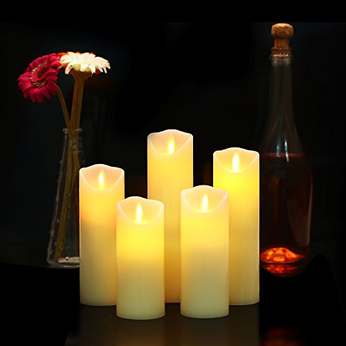 LED-Kerze YIWER LED Kerzen, Flammenlos, Set aus 5, Echtwachs