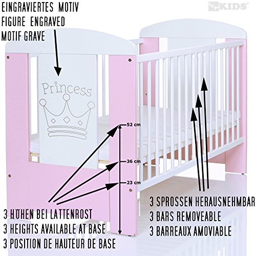 Prinzessinnen-Bett LCP Kids Kinderbett 120×60 cm weiß-rosa