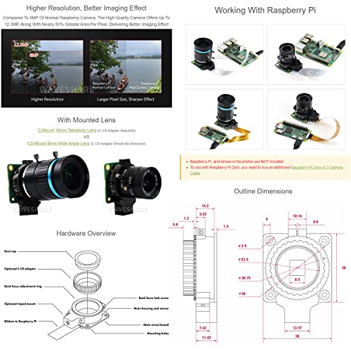 Raspberry-Pi-Kamera Waveshare 12.3MP IMX477 Sensor Supports
