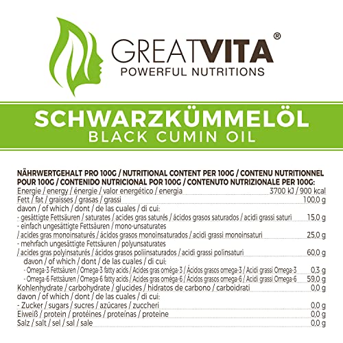 Schwarzkümmelöl Mea Vita GreatVita, 100% rein, kaltgepresst, 1 L