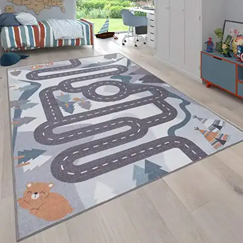 Spielteppich Paco Home Kinderteppich Straßen Design mit Tieren