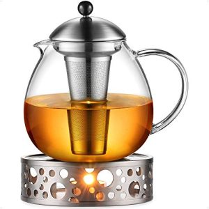 Teekanne mit Stövchen Glastal 1500ml Silberne Teebereiter Glas