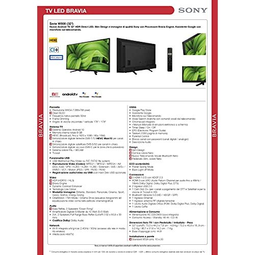 32-Zoll-Fernseher Sony KD-32W800 BRAVIA Android TV, 2K HD