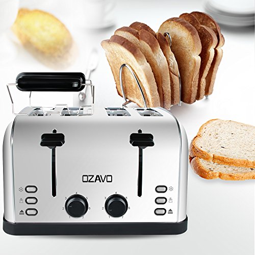4-Schlitz-Toaster OZAVO Toaster 4 Scheiben, Brötchenaufsatz