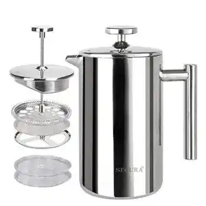 French-Press Edelstahl Secura, isoliert, mit 2 extra Sieben, 0,35 l