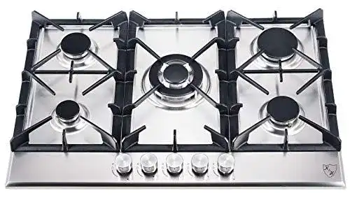 Gaskochfeld 5-flammig K&H ® 5 Zonen Edelstahl 76cm Wok
