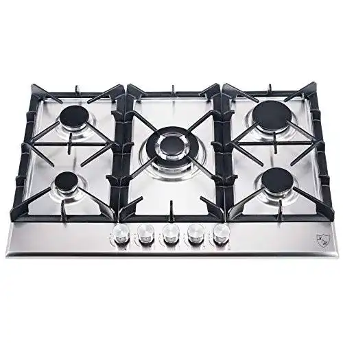 Gaskochfeld 75 cm K&H ® 5 Zonen Edelstahl 76cm Wok Brenner