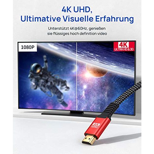 HDMI-Kabel (3m) JSAUX HDMI Kabel 3Meter, rot