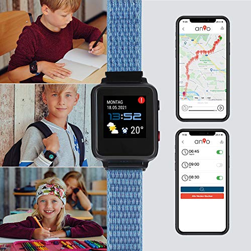 Kinder-Smartwatch ANIO 5 (blau), SOS Funktion, GPS, Schrittzähler
