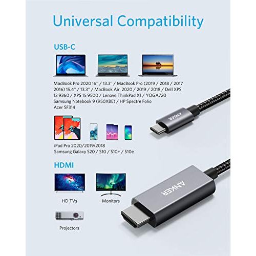 Lightning-HDMI-Kabel Anker Nylon USB C auf HDMI Kabel, 180cm
