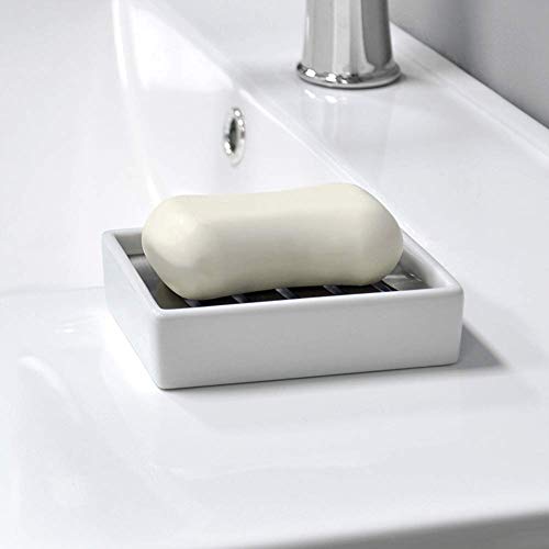Seifenschale LEH, Keramik + Edelstahl für Bad und Dusche