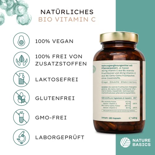 Acerola-Kapseln Nature Basics ® natürliches BIO Vitamin C