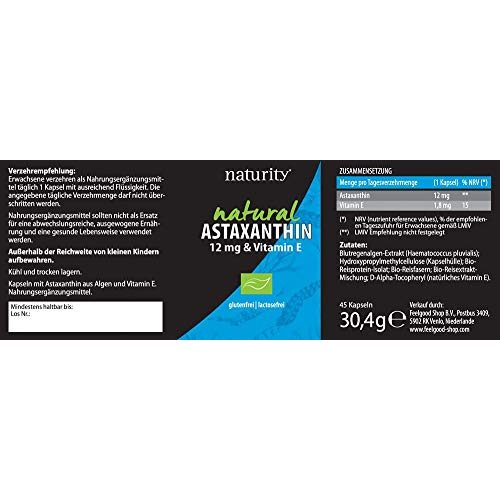 Astaxanthin 12 mg naturity NATURAL & Vitamin E, hochdosiert