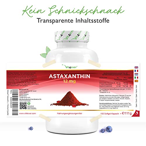 Astaxanthin 12 mg Vit4ever, 150 Softgel Kapseln 10 Monatsvorrat