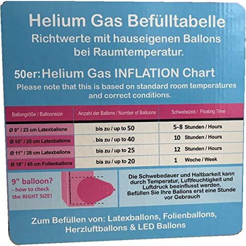 Ballongas Carpeta FÜR 50 Luftballons + 50 Ballons + FÜLLVENTIL