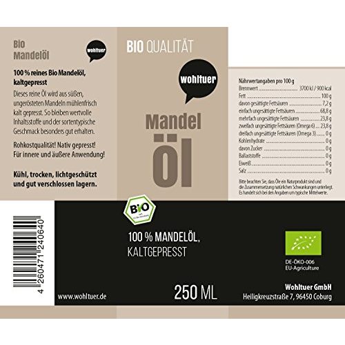 Bio-Mandelöl Wohltuer Bio Mandelöl, nativ gepresst, 250 ml