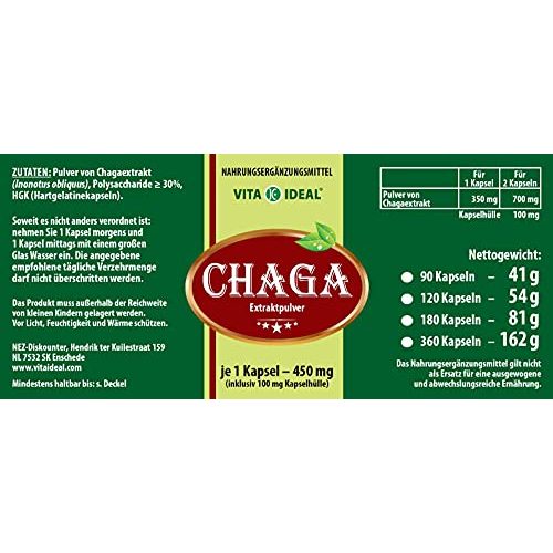 Chaga VITA IDEAL VITAIDEAL ® Pilz Extrakt 180 Kapseln je 450mg