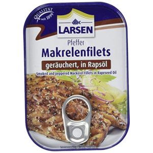 Dosenfisch Larsen Pfeffer Makrelenfilets Geräuchert, in Rapsöl Msc
