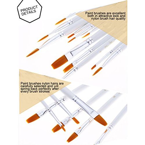 Flachpinsel Wartoon Künstlerpinsel Set, 12 Stück Nylon, Weiß