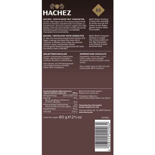 Hachez-Schokolade Hachez Tafel Intensive Bitter 88%, 80 g