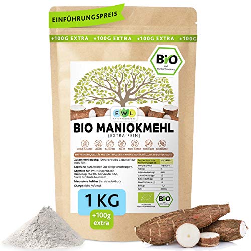 Maniokmehl EWL Naturprodukte Bio Cassava Mehl, 1000g +100g