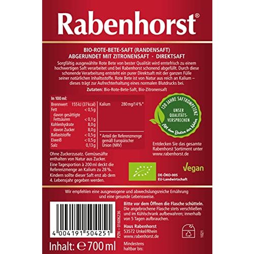 Rabenhorst-Saft Rabenhorst Rote Bete Saft BIO, 6 x 700 ml
