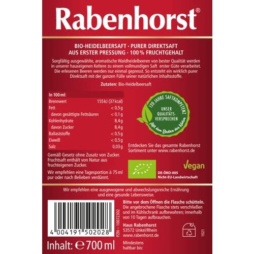 Rabenhorst-Saft Rabenhorst Waldheidelbeere Muttersaft BIO, 6er