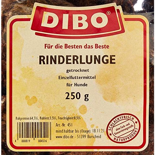 Rinderlunge DIBO, 250g-Beutel, der kleine Naturkau-Snack
