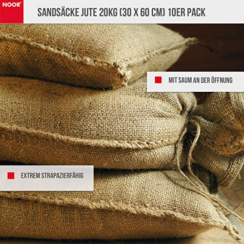 Sandsack NOOR Sandsäcke Jute 20kg, 30 x 60 cm, 10er Pack