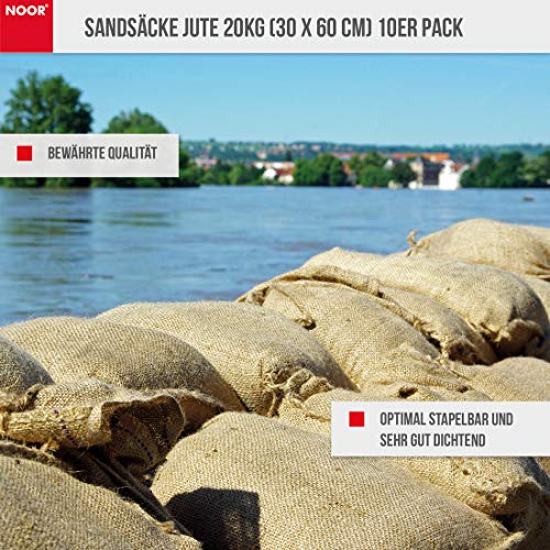 Sandsack NOOR Sandsäcke Jute 20kg, 30 x 60 cm, 10er Pack