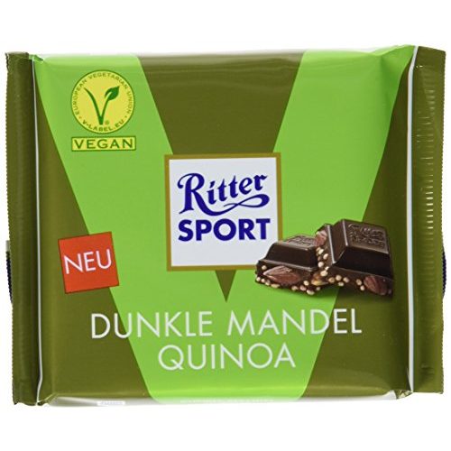 Vegane Schokolade Ritter Sport Dunkle Mandel Quinoa, 10 x 100 g