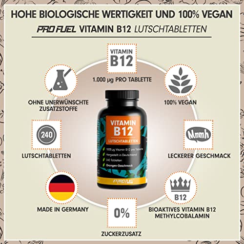 Vitamin-B12-Lutschtabletten ProFuel, 240x mit 1000µg (mcg) aktiv