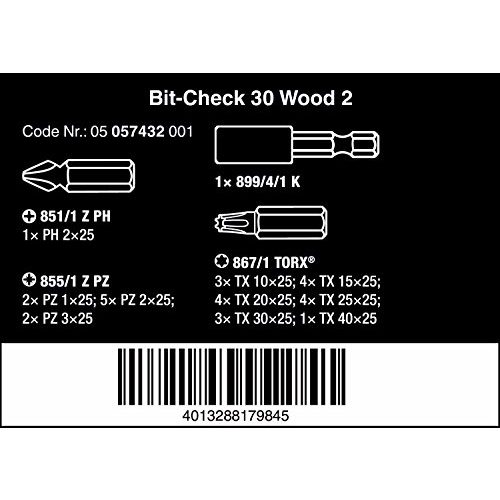 Wera-Bits Wera Bit-Sortiment, Bit-Check 30 Wood 2, 30-teilig