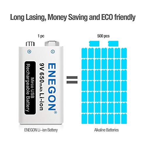 9V-Lithium-Batterie ENEGON 9V Block 650mAh Li-ion 6F22, 2 Stück